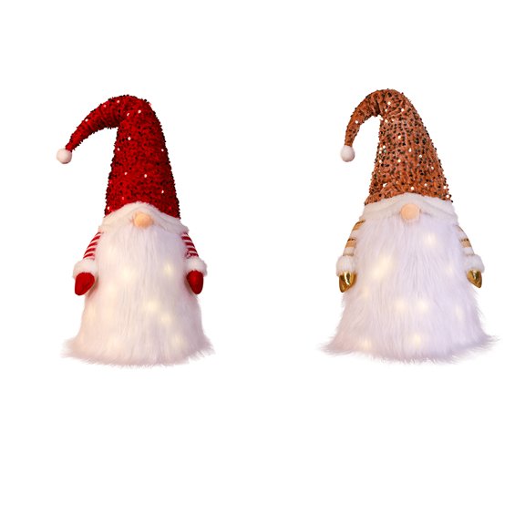 2pcs Christmas Tree Topper Gnome with Light Battery Operated,23.6 Inch Sequin Gnome Tree Topper Hat,Scandinavian Swedish Tomte Plush Gnomes for Christmas Tree Ornaments