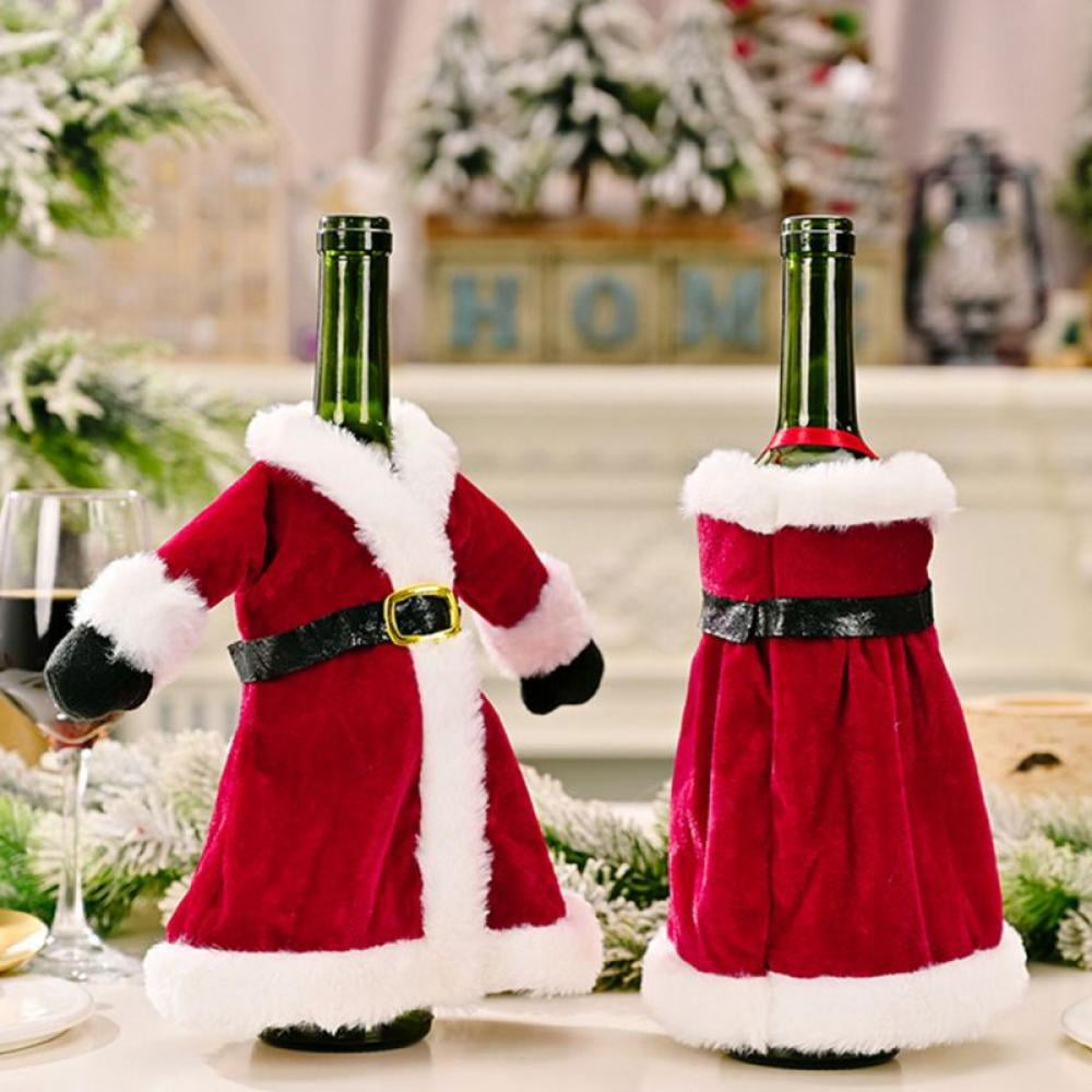 2pcs Christmas Wine Bottle Covers Decoration Knitted Sweater Santa