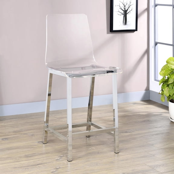 2pcs Clear Counter Stools - Modern Acrylic Bar Chairs With Solid Back And Foot Supports For Dining Room Furnishing Contemporary Area