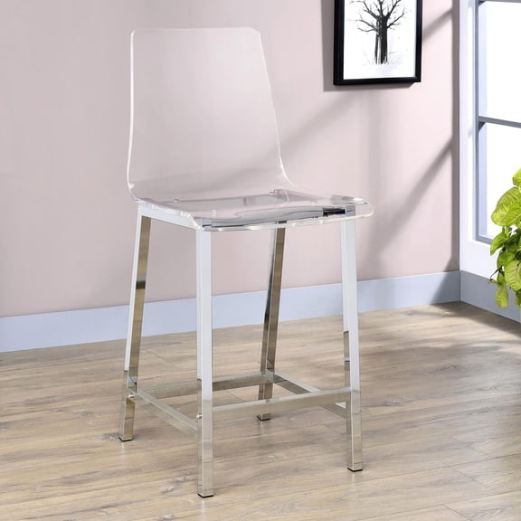 2pcs Clear Counter Stools - Modern Acrylic Bar Chairs With Stable Back And Foot Supports For Dining Room Furnishing ( Of 2) Areas