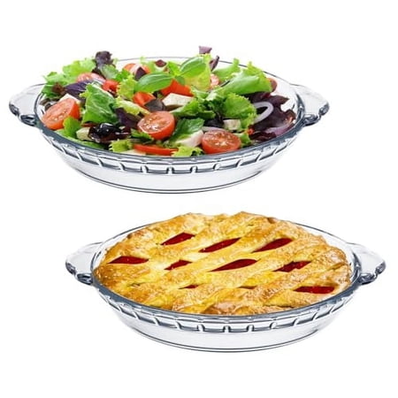 2pcs Clear Glass Pie Baking Dishes with Handles for Baking Apple Pie Pumpkin Pie Pot Pies Salads (7")