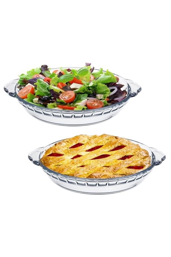 2pcs Clear Glass Pie Baking Dishes with Handles for Baking Apple Pie Pumpkin Pie Pot Pies Salads (7")