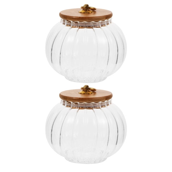 LOLIPPYY 2pcs Glass Pumpkin Storage Jar - 800ml Transparent Airtight Canister with Lid Kitchen Container for Halloween Thanksgiving Parties Candy Snacks Cookies