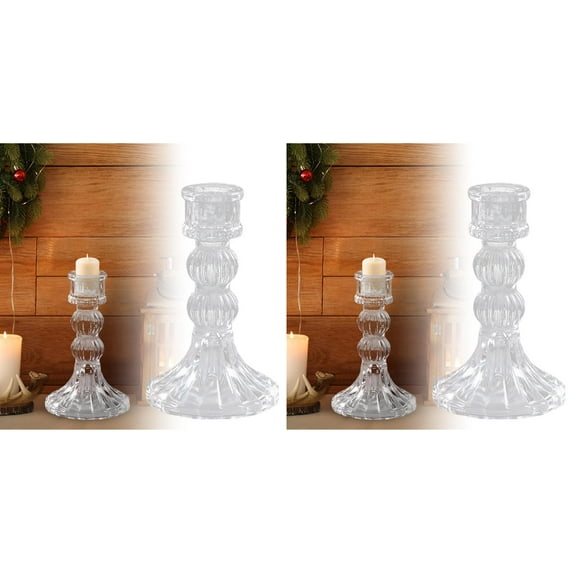 2pcs Clear Glass Taper Candle Holders, Modern Candlestick Holders Bulk for Wedding Centerpieces, Elegant Table Decor for Dining, Anniversary Party, Festival and Romantic Home Decor
