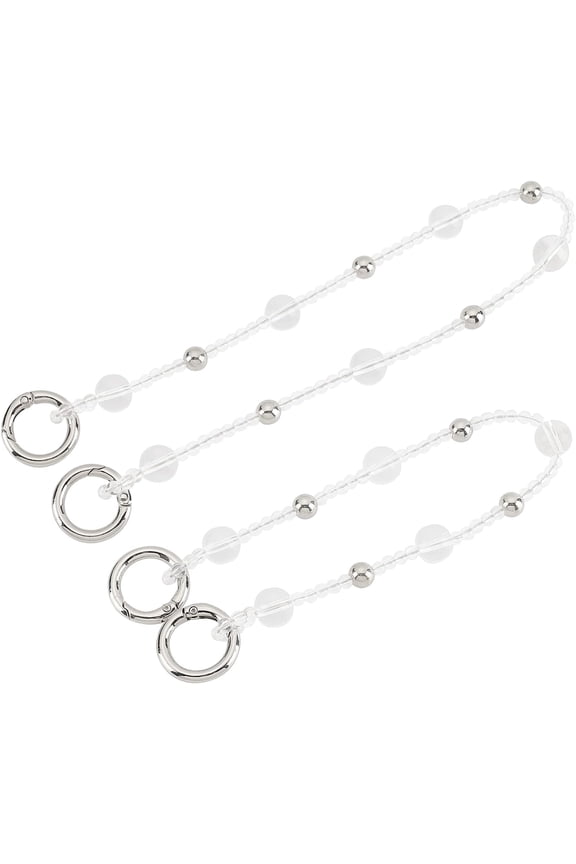 2pcs Clear Imitation Pearl Beads Bag Chain Strap with Alloy Lobster Clasps