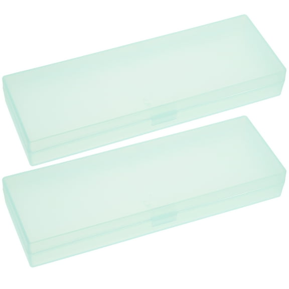 2pcs Clear Plastic Pencil Cases Mini Storage Box with Hinged Lid Snap Closure for Pencils Pens Drill Bits Office Supplies Organization Tool Box 19.5 x 6.5 x 2.5cm (Green)