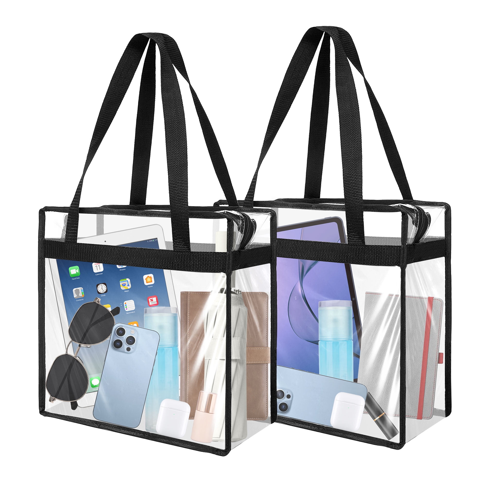Clear Pvc Tote Bag w/Side Pocket & Zipper - Shopping, Gym