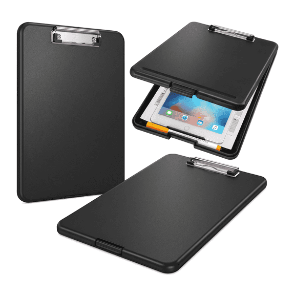 Shihaoyuan 2 Pack Plastic Clipboard with Storage for Letter Size Paper, Black,