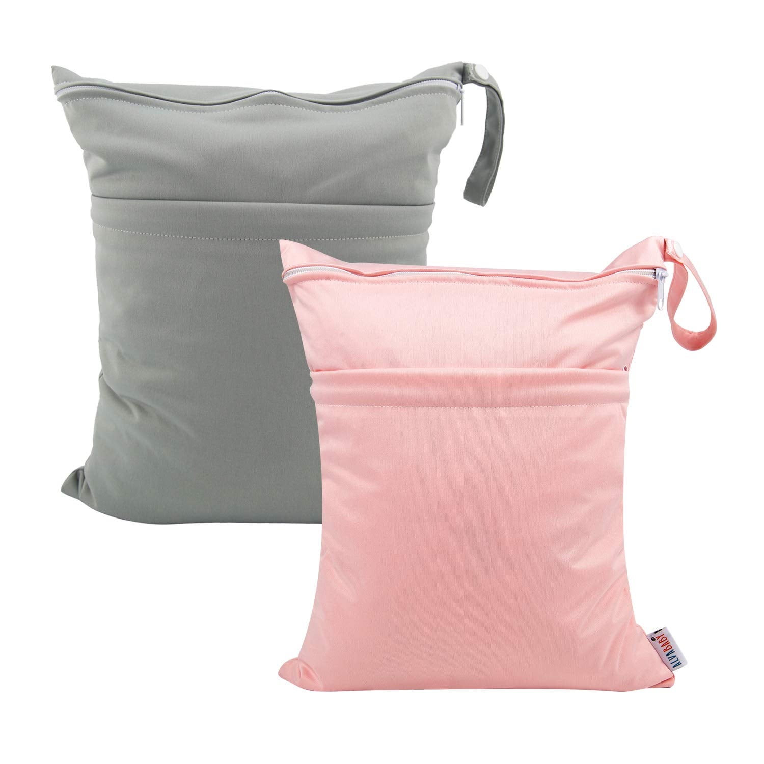 2pcs Cloth Diaper Wet Dry Bags Waterproof Reusable with Two Zippered