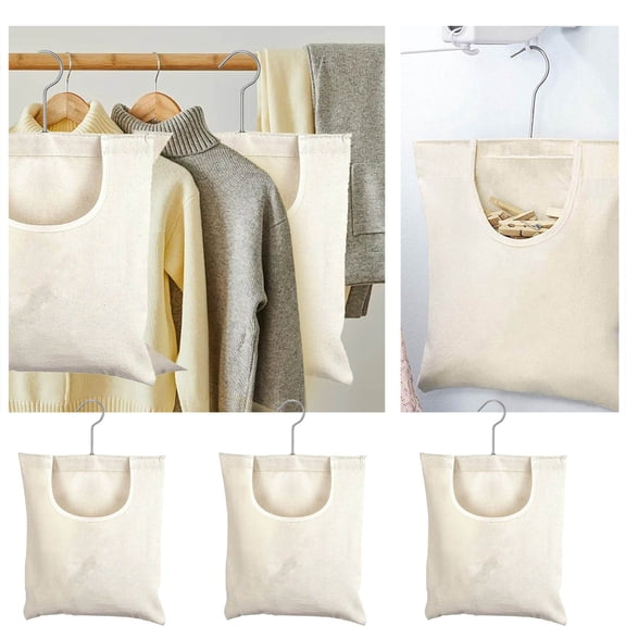 2pcs Clothespin Holder Bag Durable Canvas Hanging Storage with Wide Opening for Clothes Pins, for Outdoor Clotheslines,Laundry Rooms Travel(12.5*10.5Inch)