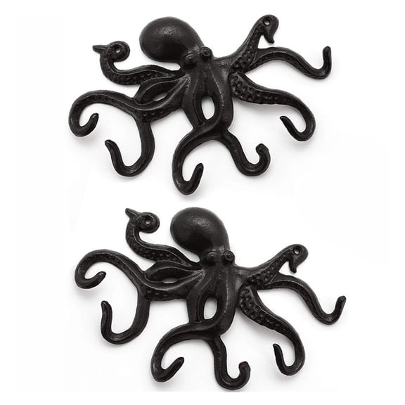 2pcs Coat Hooks Rustic Decorative Wall Mounted, Cast Iron Key Holder Wall Decor with 8 Tentacles