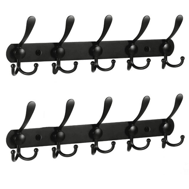 2pcs Coat Rack and Hat Hooks 5 Triple Coat Hooks Wall Mount