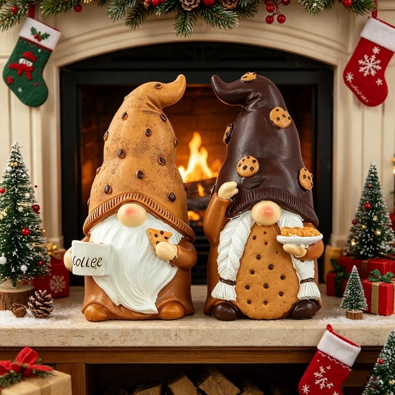 2pcs Coffee Lover Gnome Resin Statues, Funny Dwarf Figurines Holding Coffee Cup/Cookies, Cute Kitchen Coffee Bar Shelf Decor, Rustic Tabletop Ornament for Home/Cafe/Counter, Memorial Gifts, Colorful