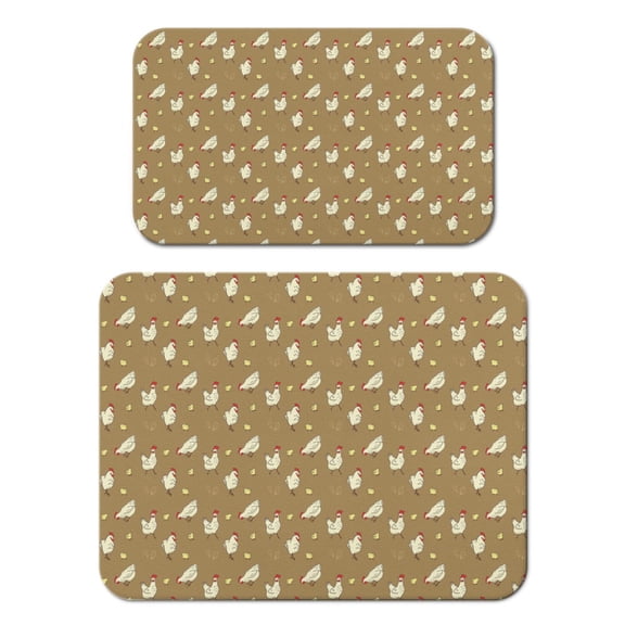 2pcs Coffee Maker Mat Set - Rooster & Sunflowers Print - Eco-Friendly Absorbent Non-Slip Counter Protector Mats