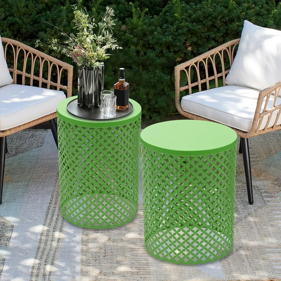 2pcs Coffee Round Side Table Home Nightstand Metal Frame Accent Table for Small Space for Living Room Balcony Green