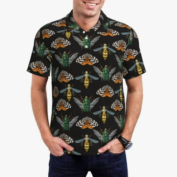 Polo Shirts for Men, Wasp Cockchafer Butterfly Breathable Casual Mens Polo Shirts Short Sleeve Button Down Classic Mens Golf Polo Shirts