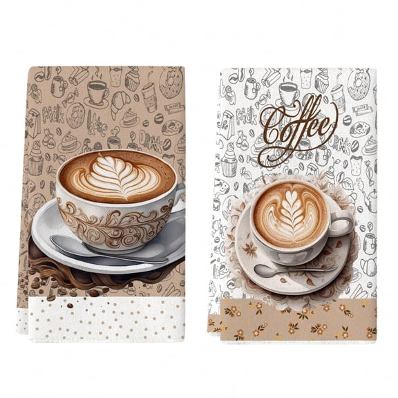 2pcs Coffee-Themed Microfiber Kitchen Towels - Modern Style, Quick-Dry, Soft & Absorbent, Perfect For Coffee Lovers, Kitchen Or Cafe Decor, Cafe Decor Towels