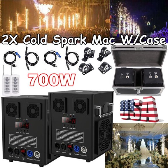 2pcs Cold Spark Machine 700W Stage Effect DMX Firework Machine W/Case for Wedding Musical Show Opening/Ending Ceremony