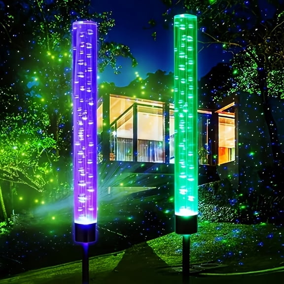 2pcs Color Changing LED Solar Garden Lights - Decorative Bubble Stakes for Outdoor Yard Decoration
