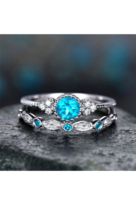 Womens Fashion Rings Set 2pcs Alloy Geometric Rings with Rhinestone Inlaid Artificial Gemstone European Design for Women Party Ring Jewelry
