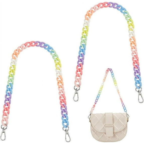 2pcs Colorful Purse Chain Strap 23.31 Inch Acrylic Shoulder Bag Chain Strap Replacement Rainbow Color Acrylic Curb Handbag Chain Summer Bag Chain Decoration Accessories