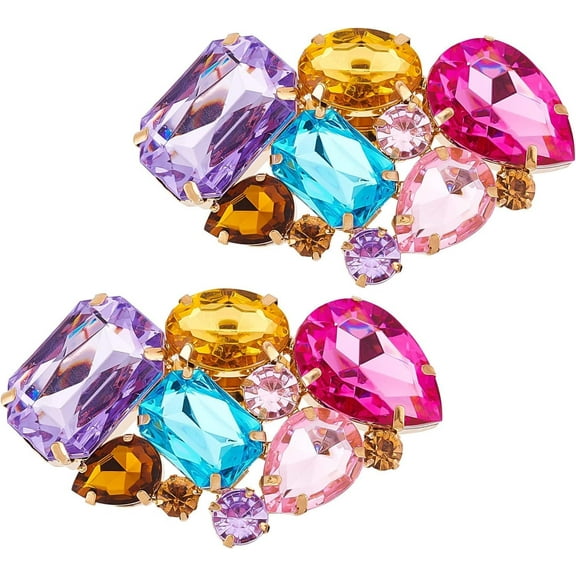2pcs Colorful Shoe Clips 64.5x38.5mm Irregular Rhinestones Charms Shoe Buckles Gorgeous Brilliant Shoes Jewelry Decoration with box for Party Women Girls Bridal Pumps Flats Alloy+Rhinestone