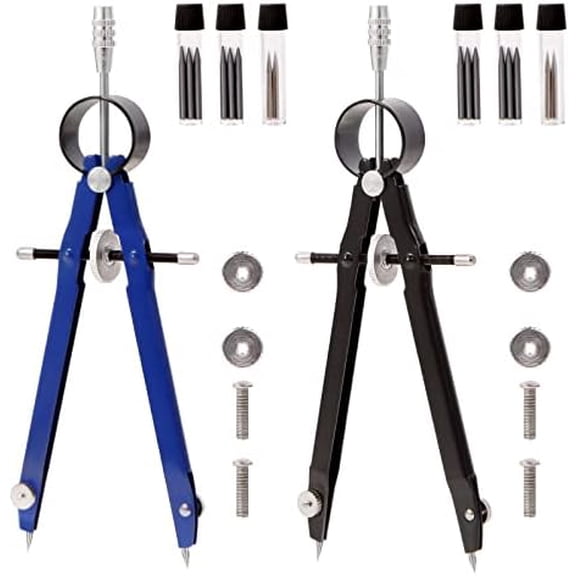 2pcs Compass for Geometry, Professional Drawing Compass,Metal Compass, Circle Compass Drawing Tool for Geometry, Math, Drafting, Drawing, Measuring, School & Office Supplies by$$Office