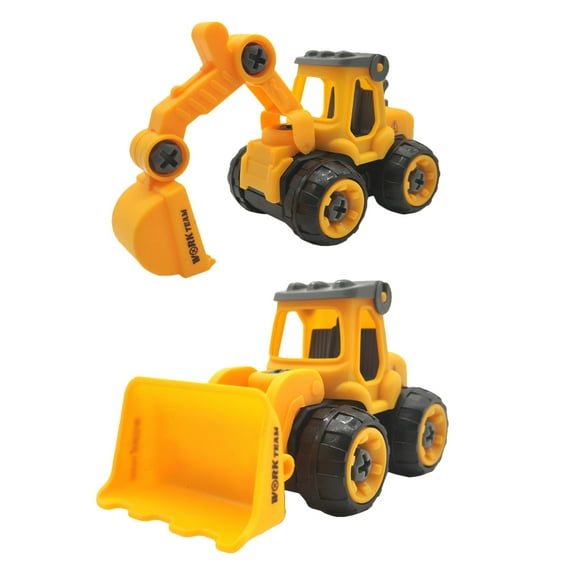 2pcs Construction Cake Decoration Pushdozer Excavator Construction Birthday Party Supplies