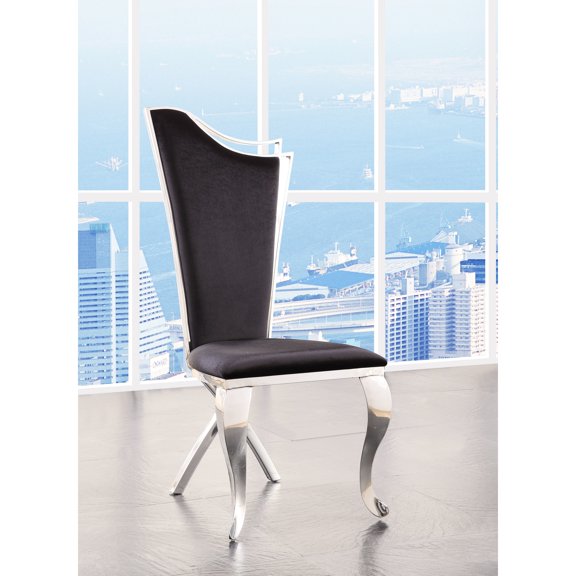 2pcs Contemporary Side Chairs - Black & Silver, Comfortable Seat, Modern Look Dining And Classic Design, Construction