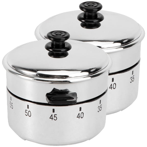 2pcs Stainless Steel Manual Kitchen Timer in Cooker Shape Mechanical Countdown Cooking Timer