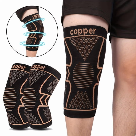 2pcs Copper Fiber Knee Brace| Breathable, Non-Slip, Stabilizing Support with Hexagonal Patterns for Enhanced Comfort& Support, Black, Comfortable Wear, Hexagonal Design.