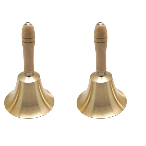 2pcs Copper Rattle Bell with Wooden Handle Dinner Party Handbell Restaurant Call Service Bell 6.5cm in Diameter