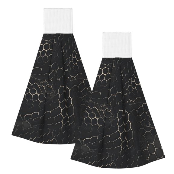 2pcs Coral Fleece Hanging Hand Towel Quick Dry Absorbent Soft Dish Towel With Hook Loop Top For Kitchen Bathroom Car Bbq Outdoor Snake Skin Print Style On The Backgroud Of Darkgray_3