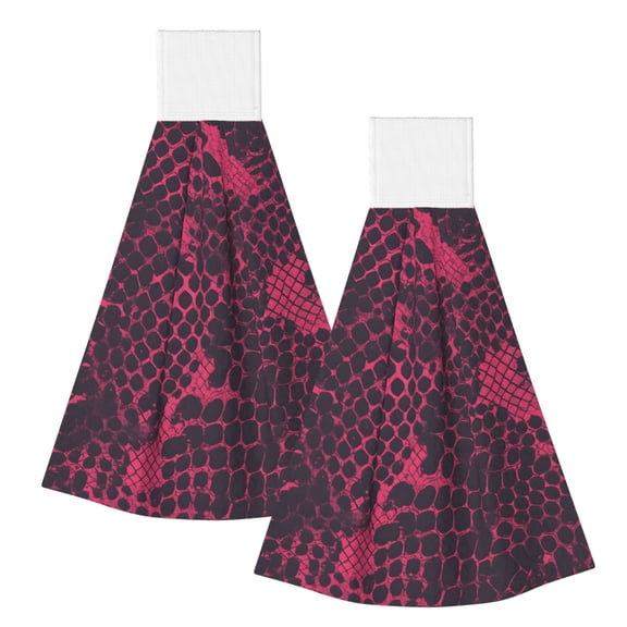 2pcs Coral Fleece Hanging Hand Towel Quick Dry Absorbent Soft Dish Towel With Hook Loop Top For Kitchen Bathroom Car Bbq Outdoor Snake Skin Print Style Palevioletred_2