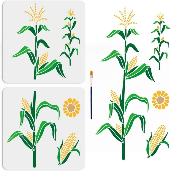 2pcs Corn Stencil 8.321.9inch Splicing Large Cornstalk Stencil for Painting with Paint Brush 11.811.8inch Farm Crops Template for DIY Craft Canvas Wall Wood Home Decor for diy