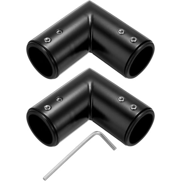 2pcs Corner Curtain Rod Connector, 90 Degree Window Curtain Rod Corner with Hex Wrench for 1 Inch OD Bay Window Curtain Rods, Black