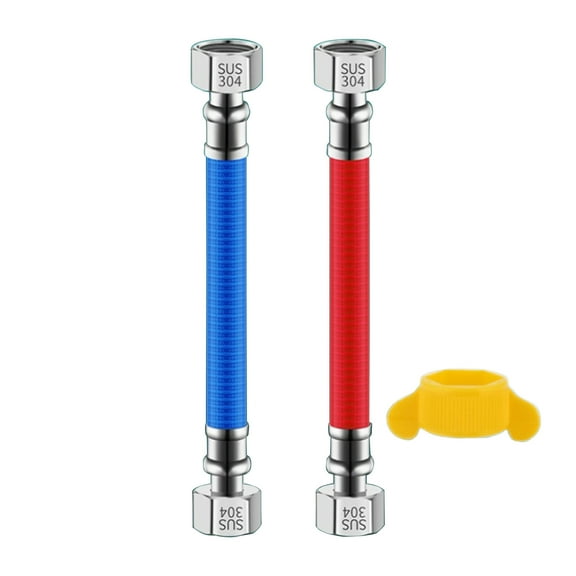 2pcs Corrugated Stainless Steel Water Heater Connector Hose Hot and Cold Water Inlet Pipe 4-points Bellows Hose