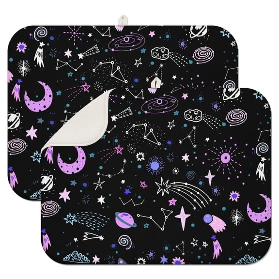 2pcs Cosmic Nebula Kitchen Drying Mat Quick Dry Microfiber Pad Multi-Functional Countertop Protector