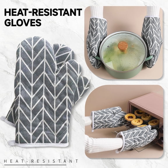 2pcs Cotton Microwave Oven Gloves Heat Resistant Non-Slip Kitchen Mitts with Soft Quilted Liner for Cooking Pot Holder, BBQ, Grilling, Microwave, Oven and Baking Gloves