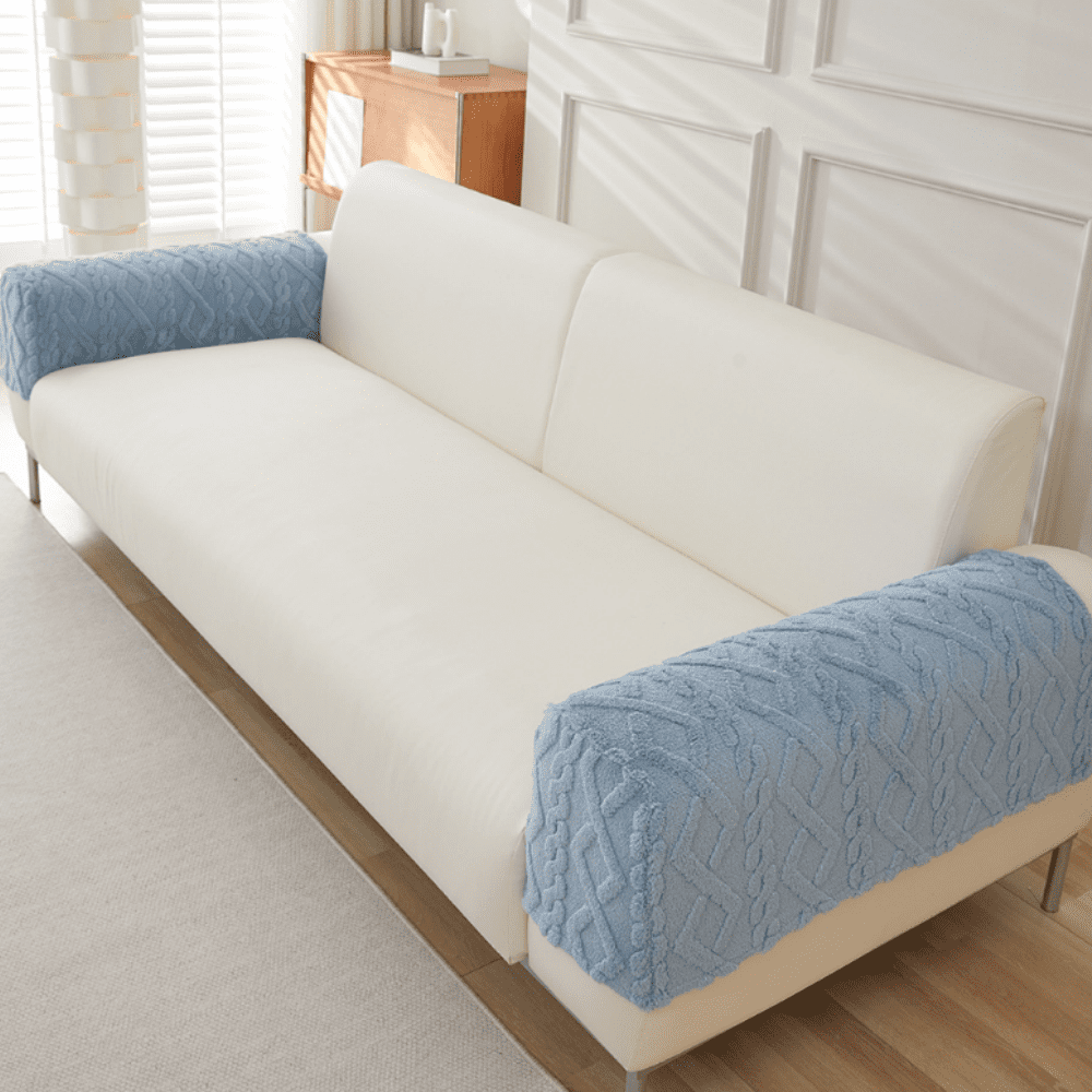 2pcs Couch Arm Covers Arm Chair Covers Stretch Sofa Armrest Protectors with Non-Slip Grip, Machine Washable Plush for Recliner Loveseat Sectional Blue