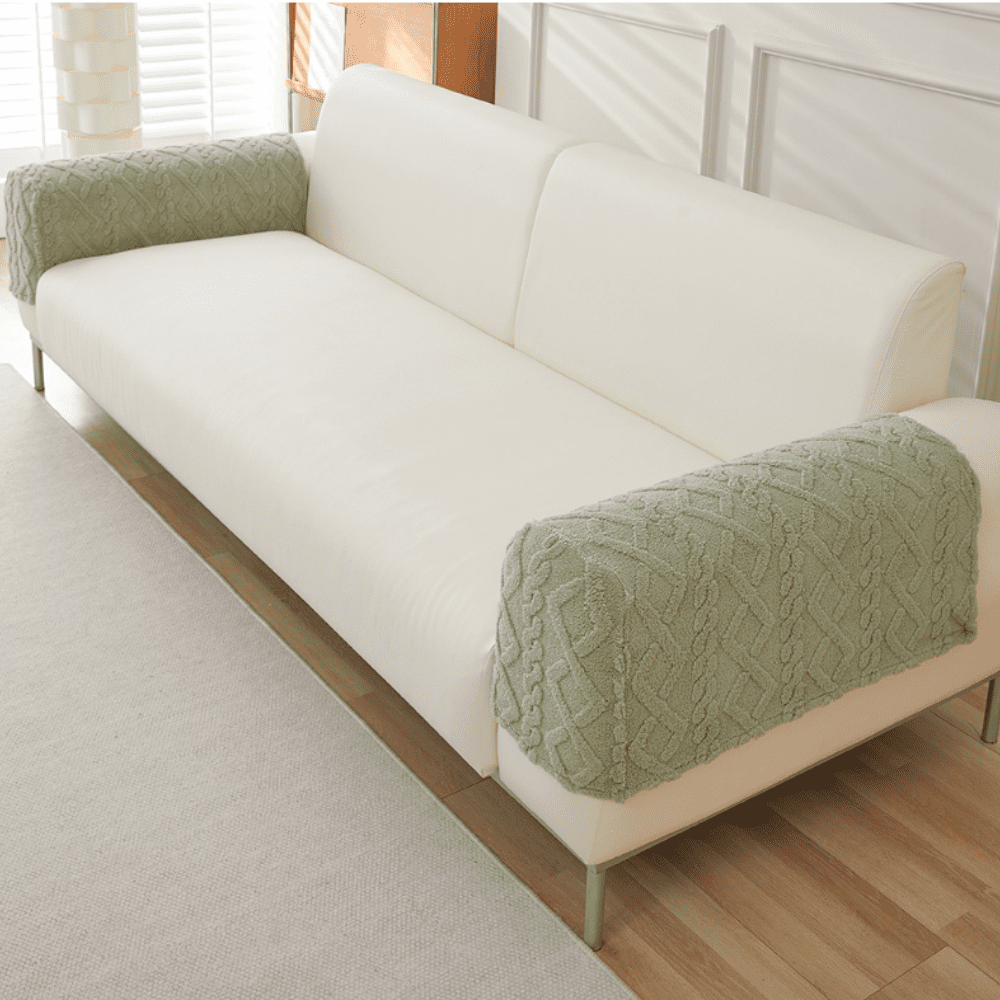 2pcs Couch Arm Covers Arm Chair Covers Stretch Sofa Armrest Protectors with Non-Slip Grip, Machine Washable Plush for Recliner Loveseat Sectional Green