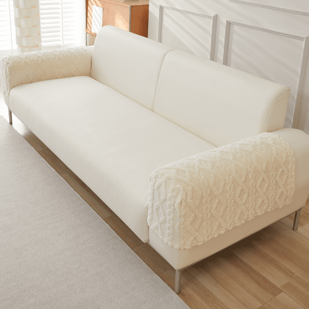 2pcs Couch Arm Covers Arm Chair Covers Stretch Sofa Armrest Protectors with Non-Slip Grip, Machine Washable Plush for Recliner Loveseat Sectional White