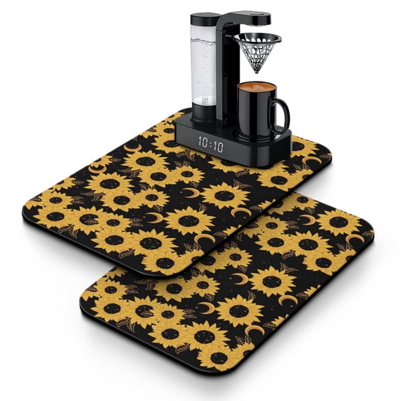 2pcs Country Sunflower Coffee Maker Mat, Farm Theme Absorbent Drying Mat, Non-Slip Kitchen Counter Mat, Boho Rustic Design