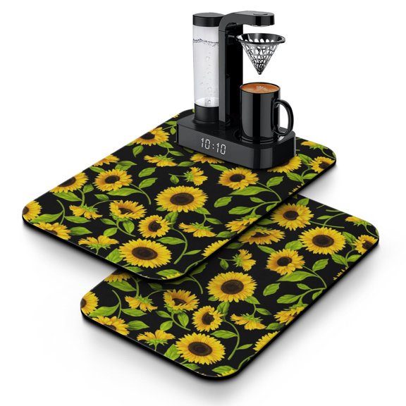 2pcs Country Sunflower Coffee Maker Mat, Farm Theme Absorbent Drying Mat, Non-Slip Kitchen Counter Mat, Boho Rustic Design