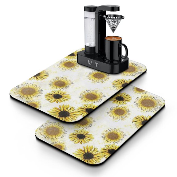 2pcs Country Sunflower Coffee Maker Mat, Farm Theme Absorbent Drying Mat, Non-Slip Kitchen Counter Mat, Boho Rustic Design