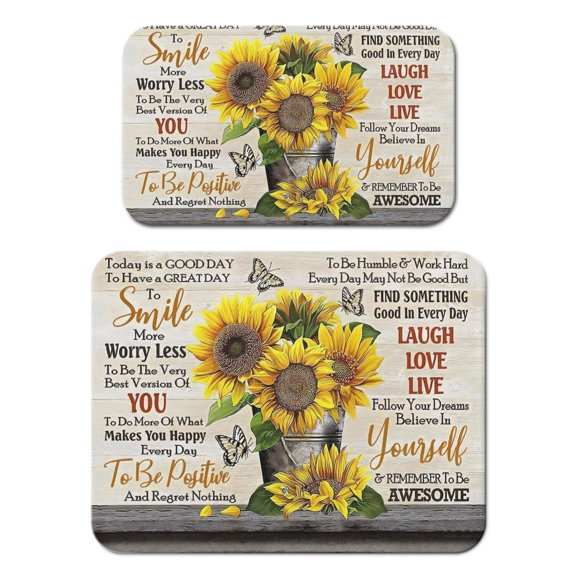2pcs Country Sunflower Coffee Maker Mat, Farm Theme Absorbent Drying Mat, Non-Slip Kitchen Counter Mat, Vintage Yellow Pattern