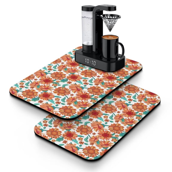 2pcs Country Sunflower Coffee Mat Set, Farm Theme Absorbent Pad, Non-Slip Countertop Protector, Boho Rustic Aesthetic