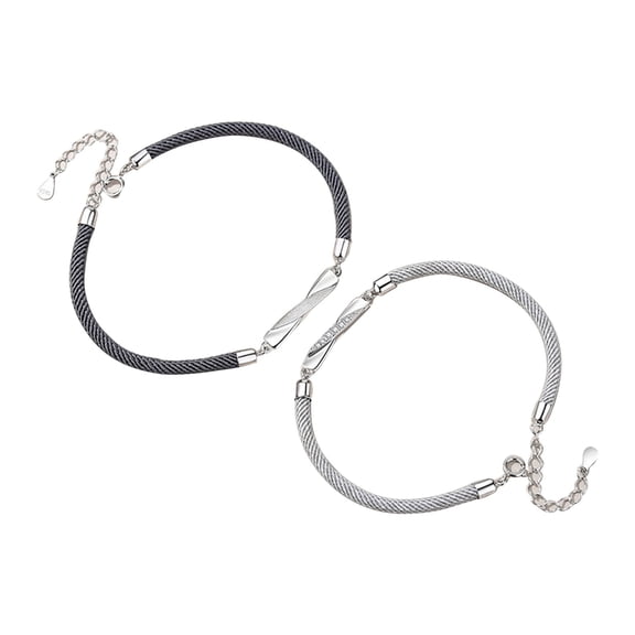 Slatcetga 2pcs Couple Bracelet Adjust Size Rhinestone Beautiful Appearance Woven Rope Bracelet