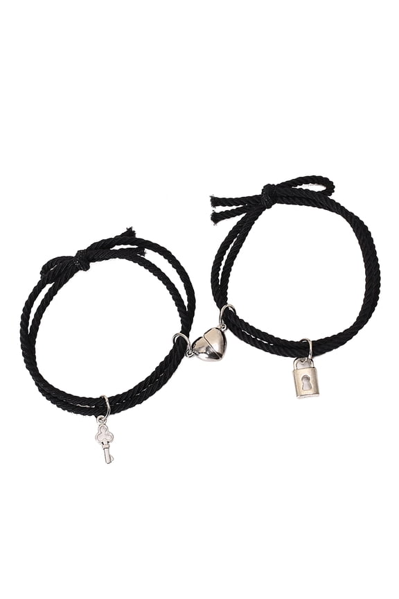 2pcs Couple Bracelet Unique Key Lock Heart Shape Design Stylish Simple Bracelet for Parties Dating