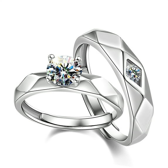 2pcs Couple Ring Men Women Copper Adjustable Exquisite Rhinestone Ring Jewelry for Dating Party